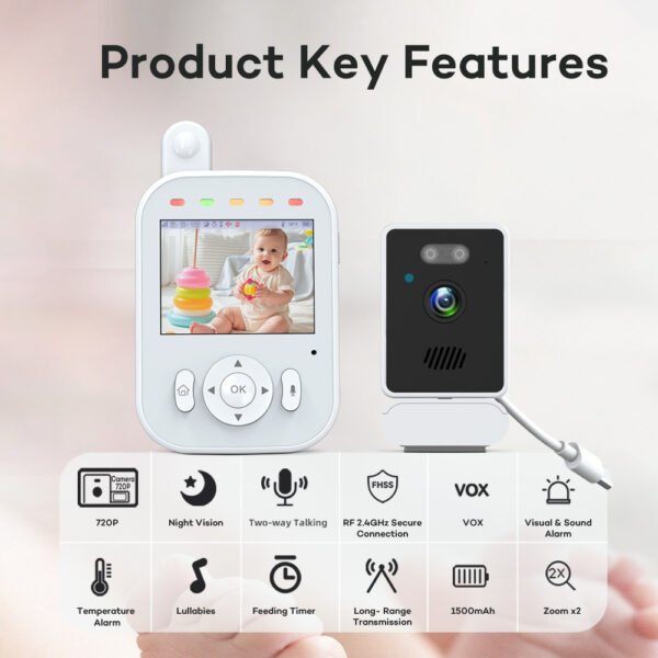 Hot Sale 720P HD 2.8 Inch LCD Screen 2.4G Wireless Babyphone Camera Temperature Detection Two-Way Talk Smart Audio Baby Monitor