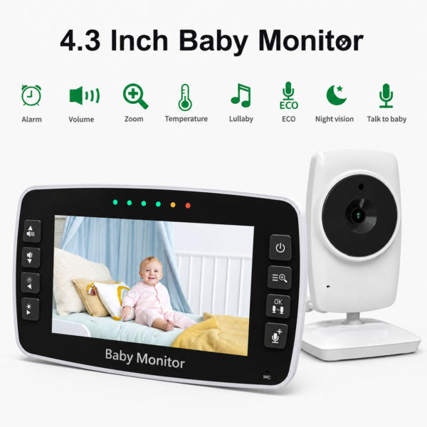 camera58 T720 Smart LCD Baby Monitor with Night Vision Temperature Alarm Feeding Reminder Audio Portable Infant Camera Monitor